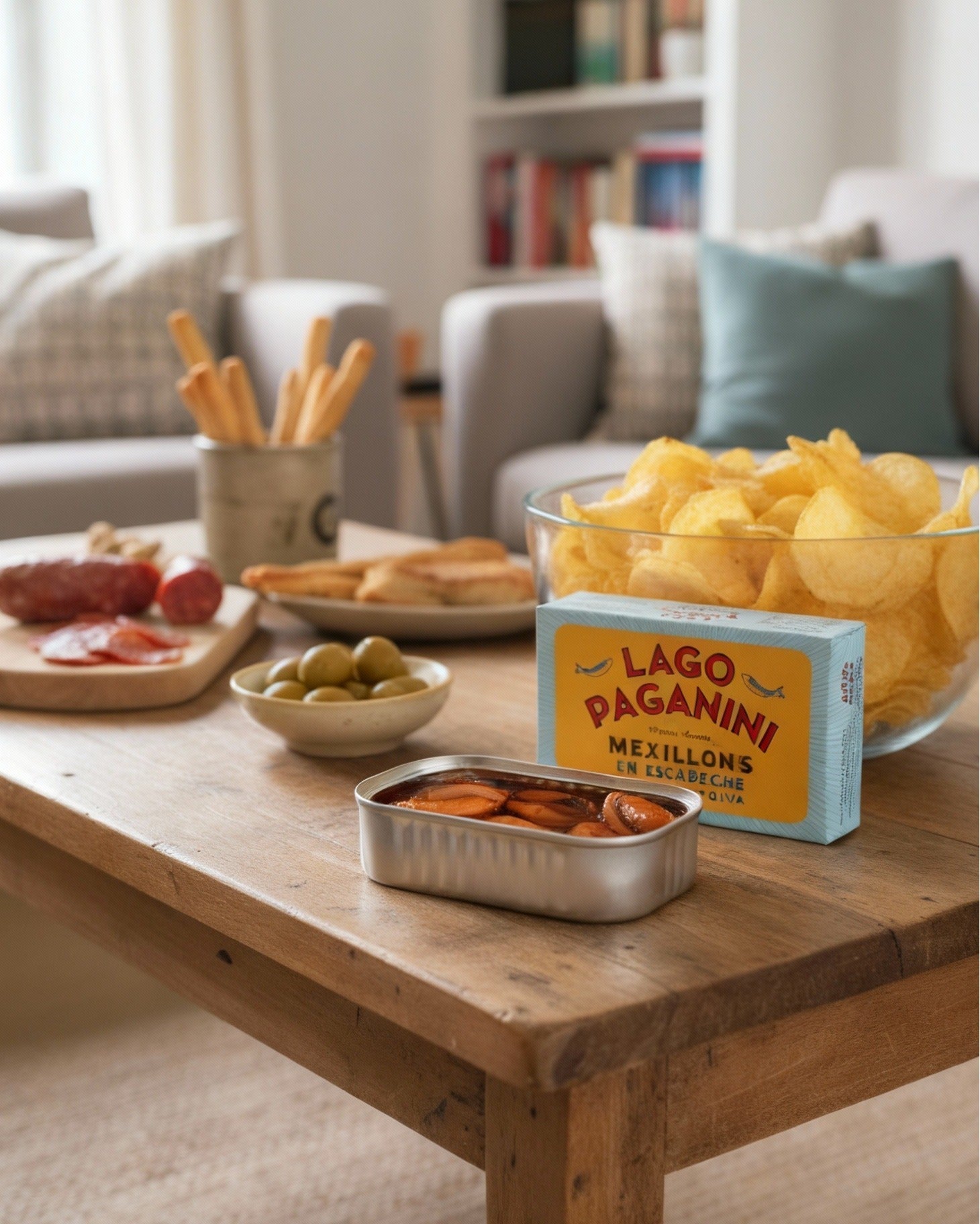 Patatas fritas con mejillones en escabeche: un picoteo listo en 2 minutos